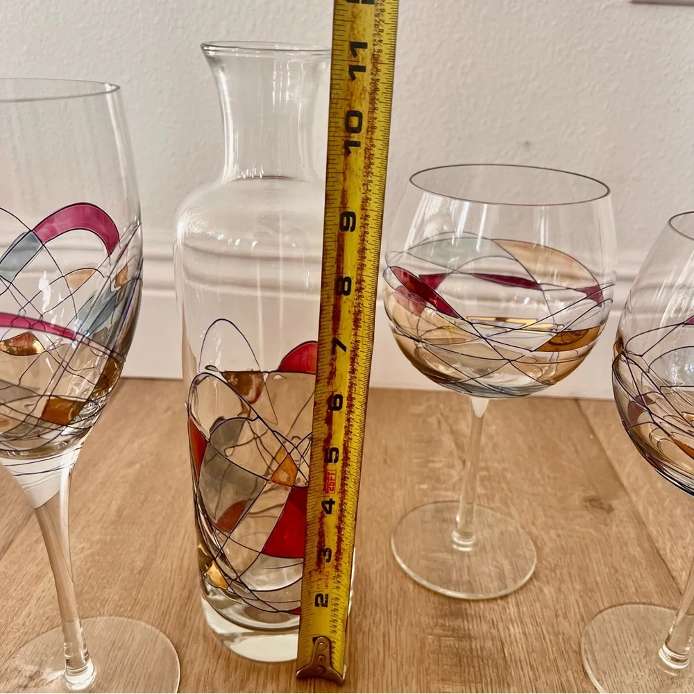 Set Of 4 Romanian Mosaic Stained Glass Crystal, 3‎ PCs Wine Glasses, 1 Decanter